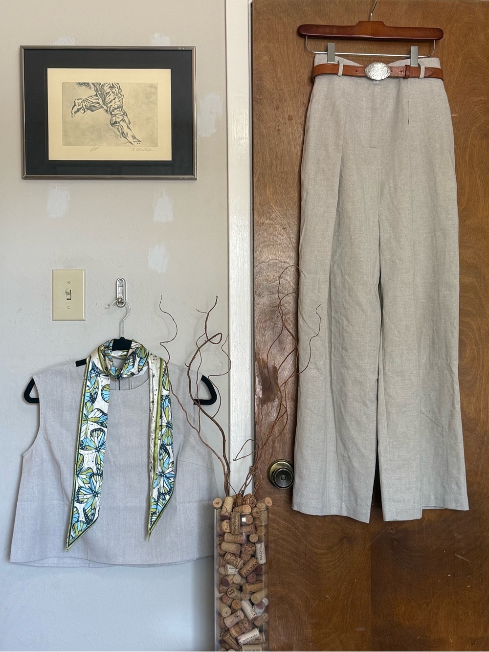 COMMENSE Linen-Blend Top & Wide Leg Pants Set